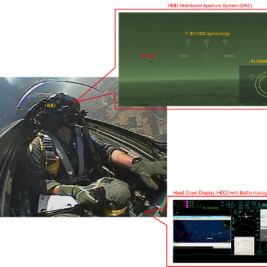 Graphic showing a pilot and the screens that are visible to him